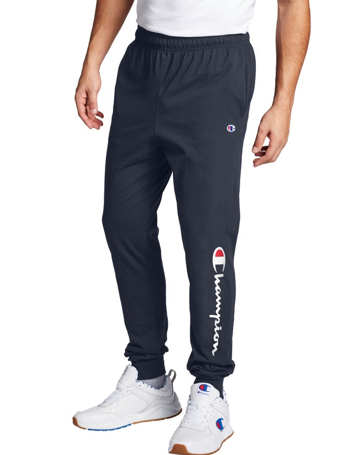 Champion Mens Joggers NZ - Classic Jersey Script Logo Navy ( 5218-VZHBX )